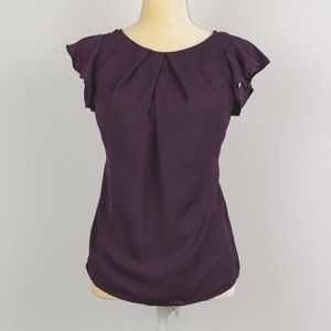 NWT Small Purple Blouse, Ruffle Short Sleeves Sheer Dress Shirt Business Casual